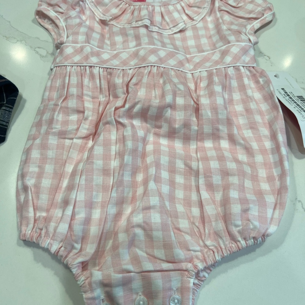 Pink Gingham little girls  One Piece bubble